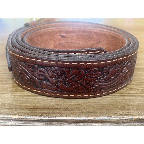 Nocona Men's Leather Western Belt with Silver/ Bronze Buckle size 50 - Picture 3 of 7